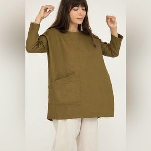 Elizabeth Suzann Long Sleeve Harper Olive Linen OSM